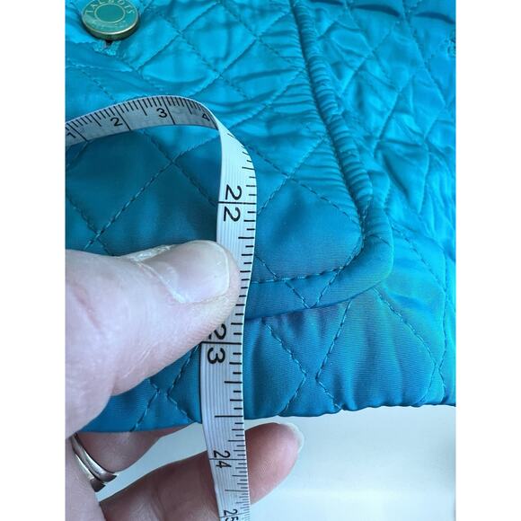 TALBOTS PM Equestrian Quilted Vest Teal Corduroy Collar Medium Fleece Lined Prep - Picture 11 of 13